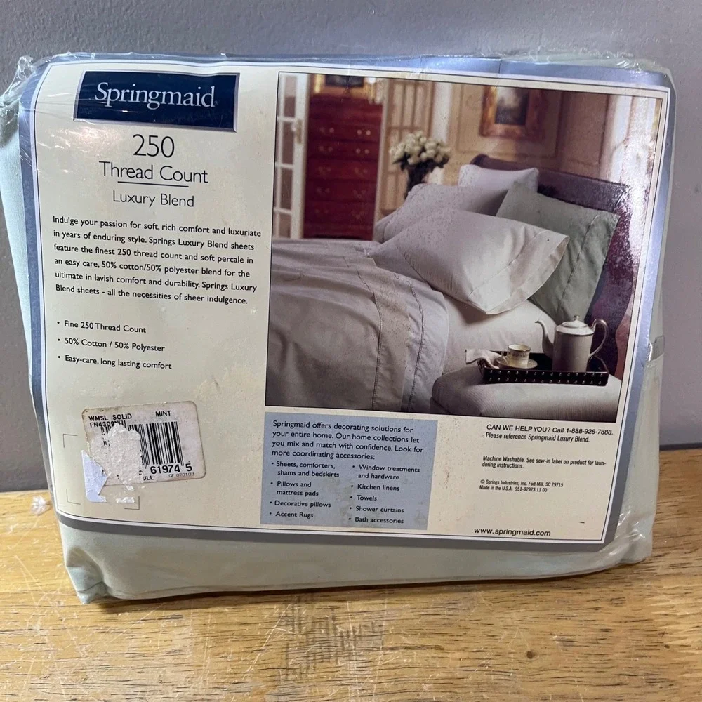 Springmaid Vtg Full Flat Sheet Mint Green 250 Thread Count Luxury Blend USA Made